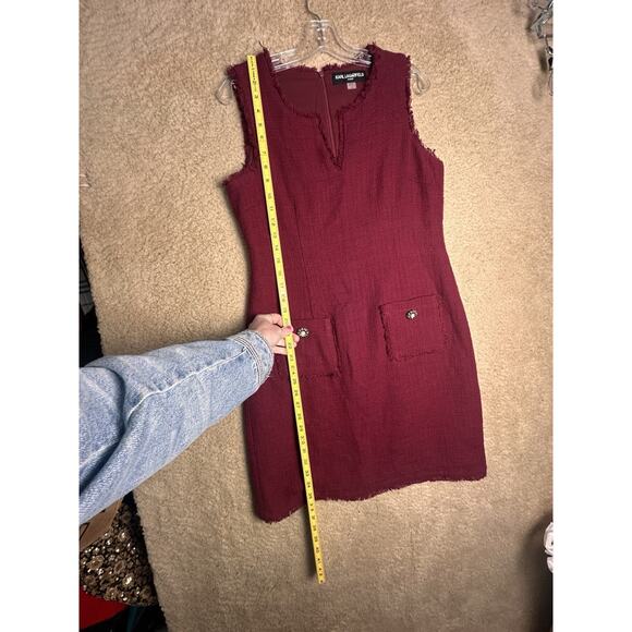 Karl Lagerfeld Pocket Dress Women Sz 10 Burgundy Tweed Knit Sheath Career Classy - Picture 13 of 16